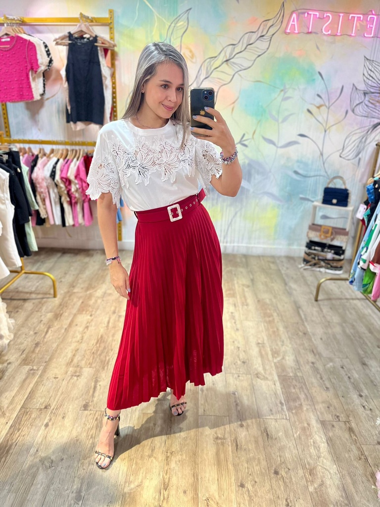 FALDA PLISADA PARIS ROJO