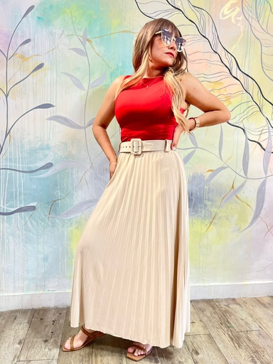 FALDA PLISADA ROXANA BEIGE